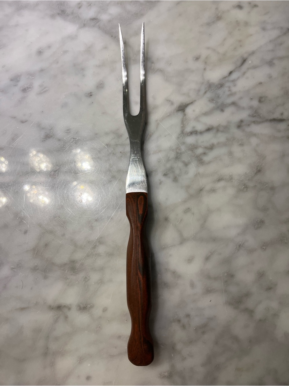 Cutco Two-Prong Carving Fork with Brown Wood Handle